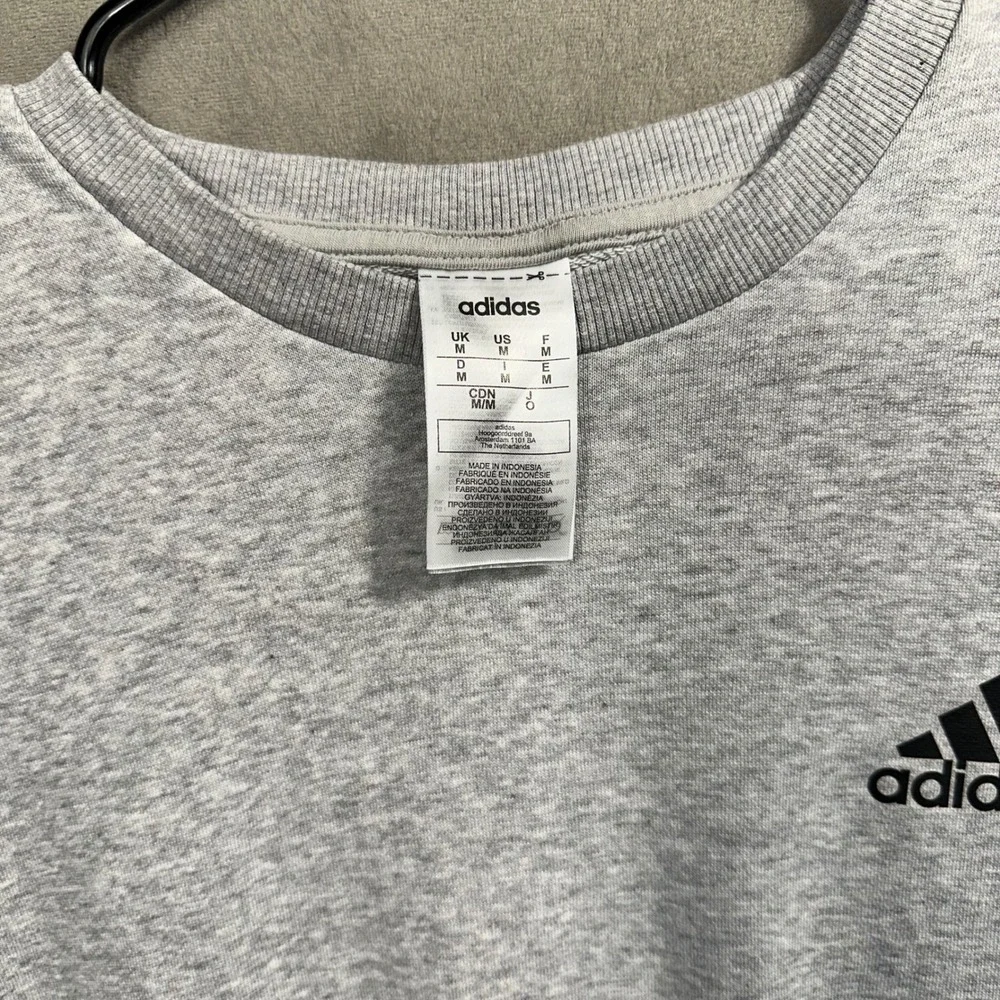 Adidas Sweatshirt Mens Medium Grey Taped Sleeve‎ GD54447 Logo Pullover Excellent